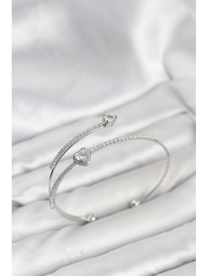 BYZM Kalp Model Pirinç Gümüş Renk Kadın Bileklik