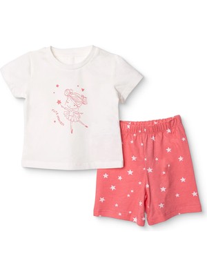 Hellobaby Hellobaby Kız Bebek Kısa Kol Pijama Takımı Peri Baskılı Bisiklet Yaka Kısa Paça Kısa Kol