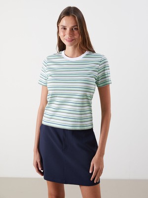 Lc Waikiki Yeni Sezon Bisiklet Yaka Çizgili Kadın Tişört