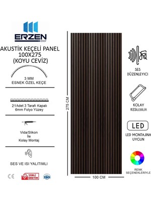 Koyu Ceviz Vestiyer Tv Ünitesi Akustik Panel Mdf 100X275