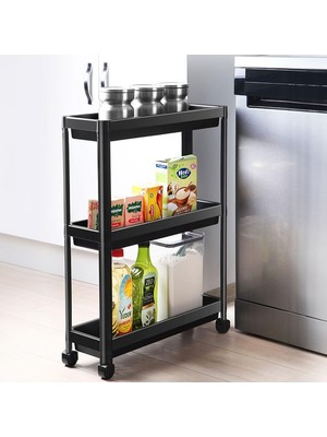 Hype Store 3 Katlı Tekerlekli Slim Raf Ünitesi | 3 Katlı Tekerlekli Ince Raf Ünitesi | Mutfak, Banyo, Kiler ve