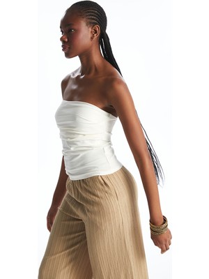 Lc Waikiki Yeni Sezon Straplez Yaka Büzgülü Kadın Crop