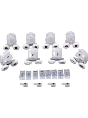 Hype Store Duşakabin Tekerleği Çift Tekerli Şeffaf Plastik Alt Üst 8li Takım