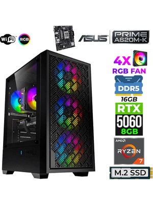 Xaser Sage X10 Ryzen 5 7500F / ASUS A620 / 16GB DDR5 6000MHZ / 1tb M.2 SSD /8GB GDDR7 RTX5060 Masaüstü Oyuncu Bilgisayarı