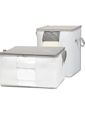 Hype Store Ocean Home Textile 2'li Pvc Pencereli Stuff & Things Gri Çizgili Hurç Set