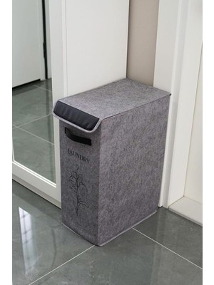 Hype Store Dekoratif Keçe Detaylı Kapaklı Çamaşır Sepeti