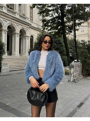 Moda Durağı Yakasız Ithal Kaliteli Kürk Lacivert