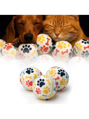 Hype Store 3'lü Kedi Köpek Tenis Topu | 6.5 cm Orta Boy Desenli Dayanıklı Oyuncak | Diş Dostu, Suda Batmaz, Eği