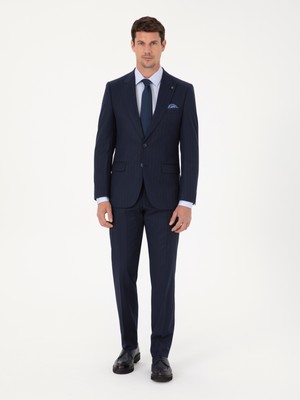 Cacharel Erkek Lacivert Slim Fit Çizgili Kırlangıç Yaka Takım Elbise 50318164-VR033