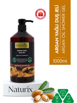 Naturix Argan Yağlı Duş Jeli 1000 ml Paraben Fosfat Içermez Büyük Boy Nemlendirici Duş Jeli