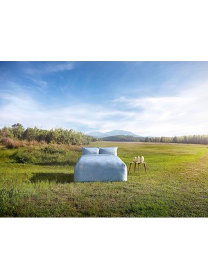 Hype Store Lillian Düz Organik Pamuk Nevresim Takımı, Mavi, Çift Kişilik