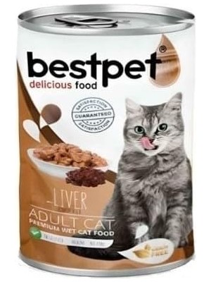 Hype Store Bestpet Yetişkin Kediler Için, Taze Ciğer Parça Etli ve Soslu Yaş Mama, 400 G x 12 Adet