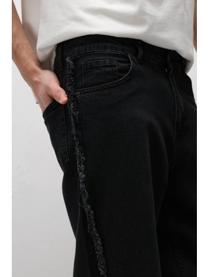 Vamos Yan Dikiş Detaylı Baggy Jean Siyah