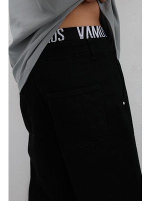 Vamos Cep Detaylı Baggy Fit Jean Siyah