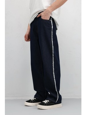 Vamos Yan Dikiş Detaylı Baggy Jean Koyu Mavi