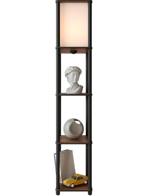 Hype Store Sakura Raflı Lambader Ceviz Renkli | Modern Ahşap Gövdeli 3 Katlı Raflı Ayaklı Lamba | Dekoratif Sal