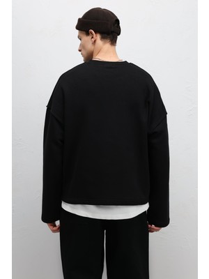 Vamos Boxy Fit Basic Sweatshirt Siyah