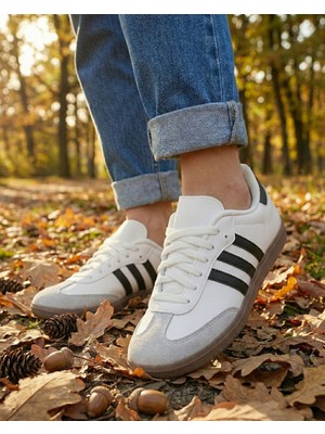 Slipcat Unisex Spor Ayakkabı Casual Sneakers Beyaz - Siyah Düz Tabanlı Kadın Kullanıcılar İçin Rahat Tasarım