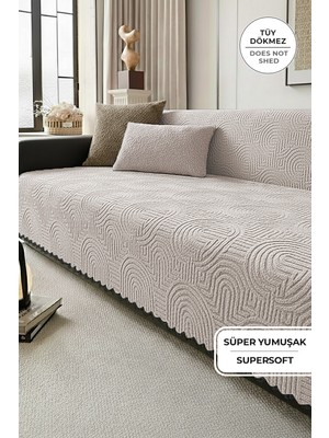 Evlen Home Collection Bohem Kürklü Koltuk Örtüsü 170X215 cm Yumuşak Peluş Lüks Kaymaz Taban Kanepe Örtüsü Bej