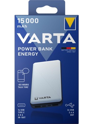Varta 15000 mAh Taşınabilir Şarj Cihazı - Energy Hızlı Şarj Teknolojisi ile 3 Cihazı Aynı Anda Şarj Eder