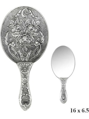 SanalAMCA Store 925 Ayar Gümüş Gül Desenli El Aynası KR2550018 (972)