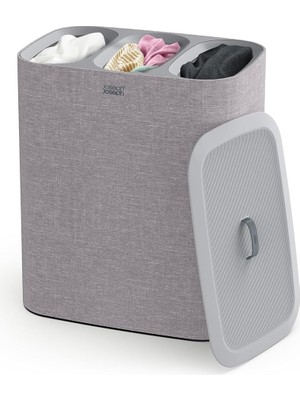 Hype Store Tota Trio 90 Litrelik Çamaşır Sepeti Ayırma Sepeti, Kapaklı ve Çıkarılabilir Torbalı - Gri