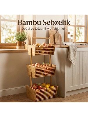 Erkugo Bambu Sebzelik ve Raflı Organizer – Doğal Ahşap Çok Katlı Mutfak Düzenleyici, Sebze Meyve Saklama ve Tezgâh Üstü Raf Sistemi