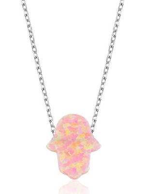 Tuncel Store 925 Ayar Gümüş Pembe Opal Fatma Ana Eli Kadın Gümüş Kolye PT2610404 (945)