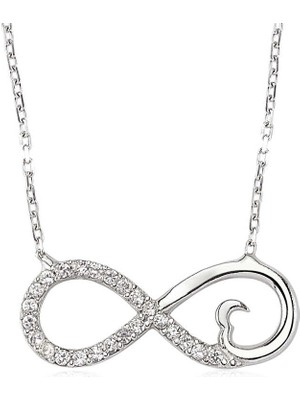 Tuncel Store 925 Ayar Gümüş Kalpli Sonsuzluk Kadın Gümüş Kolye PT2410018 (945)