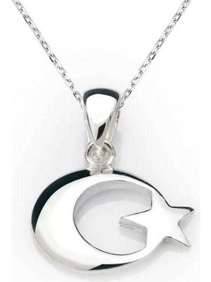 Tuncel Store 925 Ayar Gümüş Ay Yıldız Bayrak Gümüş Kolye PND99040015 (945)