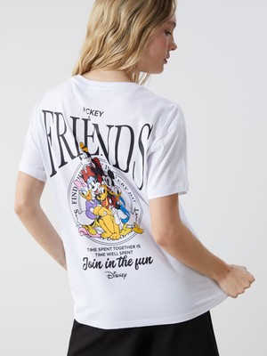 Lc Waikiki Yeni Sezon Bisiklet Yaka Mickey ve Arkadaşları Baskılı Kadın Tişört