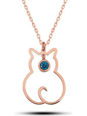 Tuncel Store 925 Ayar Gümüş Aralık Ayı Doğum Taşı Kedi Kadın Kolye T8352 (945)