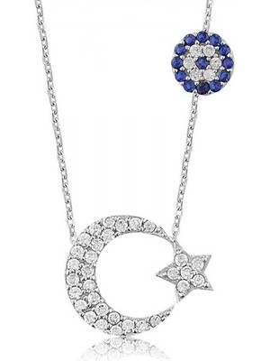 Tuncel Store 925 Ayar Gümüş Ay Yıldız Kadın Gümüş Kolye PND47118034 (945)