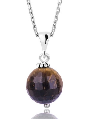 Tuncel Store 925 Ayar Gümüş Kaplan Gözü Kadın Gümüş Kolye PT2610372 (945)