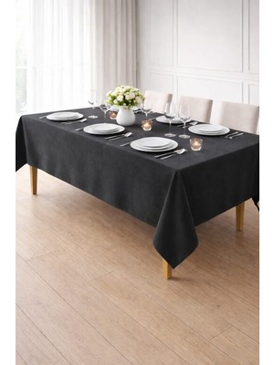 PerdeYap Kadife Dokulu Masa Örtüsü (Koyu Gri) – Günlük Kullanıma Uygun, Bakımı Kolay