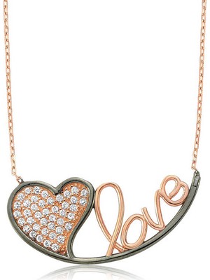 Tuncel Store 925 Ayar Gümüş Kalpli Love Kadın Gümüş Kolye PT2610039 (945)
