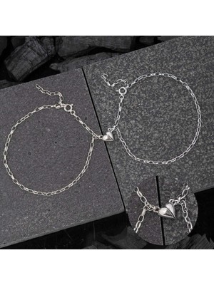Tuncel Store 925 Ayar Gümüş Rodyum Çift Kalpli Aşk Bileklik T8620 (945)