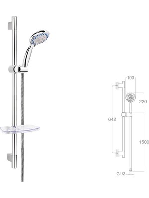 Sürgülü Duş Seti + Ø22MM Parlak Polish + 5 Fonksiyonlu Elduşu