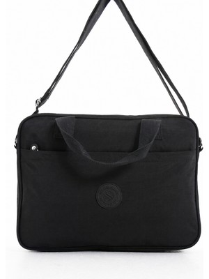 Sanmorris Unisex Klinkır Suya Dayanıklı Laptop Bölmeli Çapraz-El Askılı Siyah Renkli Evrak ve Laptop Çantası