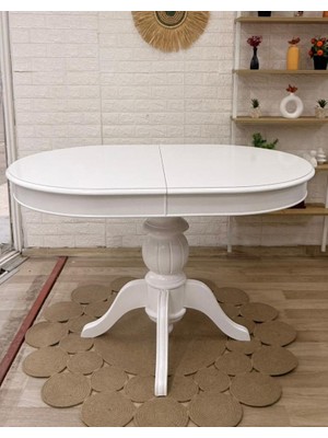Silla Concept Baba Ayaklı Masa Ahşap Oval Beyaz Renkli Açılır Masa (Boy 80 Cm/En 120 Cm)