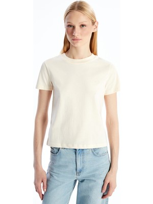 Lc Waikiki Yeni Sezon Bisiklet Yaka Nakışlı Kadın Tişört