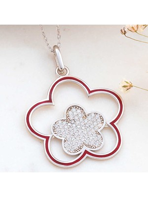 Tuncel Store ​925 Ayar Gümüş Çiçek Desenli Kadın Kolye T8205 (945)