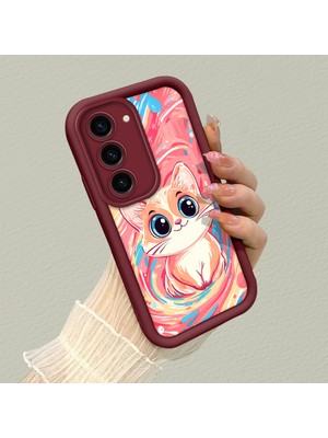 HONTINGA Samsung Galaxy S23 ile Uyumlu Kılıfı Düşüme Önleyici Basitlik Anti Düşme Kamera Korumali Yağlı Boya Bordo Desen Yumuşak Silikon Telefon Kılıfı Kadın ve Erkek Için Uygundur K2-7119