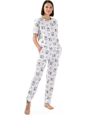Yeni İnci Panda Baskı Kadın Pijama Takımı