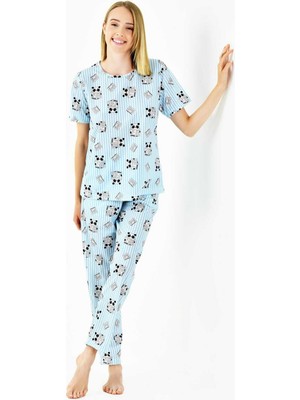 Yeni İnci Panda Baskı Kadın Pijama Takımı