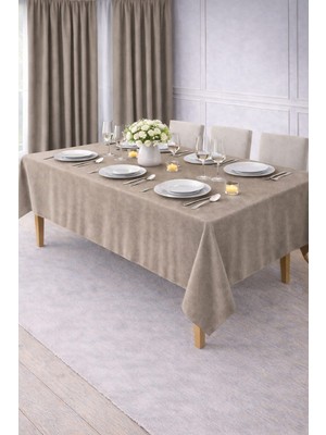 PerdeYap Kadife Dokulu Taş Renk Masa Örtüsü 12480-Taş Rengi