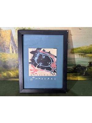 TT Saragan Imzalı Özgün Mini Çalışma 10X10 Ebatında - Çerçeveli 22 cm x 17 cm