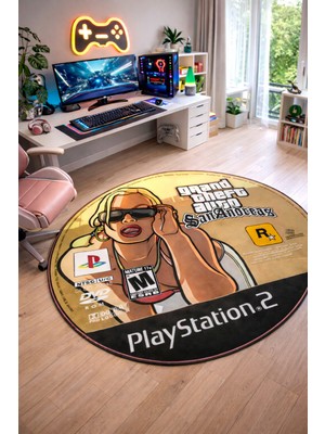 Emiroğlu Gta San Andreas Temalı Yıkanabilir Hali ,özel Süngerli Yüzey- Kaymaz Dot Taban