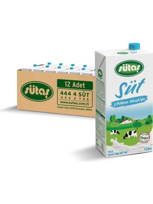 Sütaş Yarım Yağlı Süt 1 L × 12'li Paket - Hafif İçim, Doğal Besin Değerleri, Türkiye Menşeli, %100 İnek Sütü