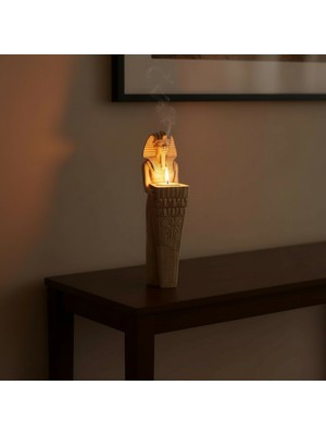 Firavun Mumluk Şamdan, Antik Mısır Tutankhamun Dekor Dekorasyon Objesi - Toprak Renk